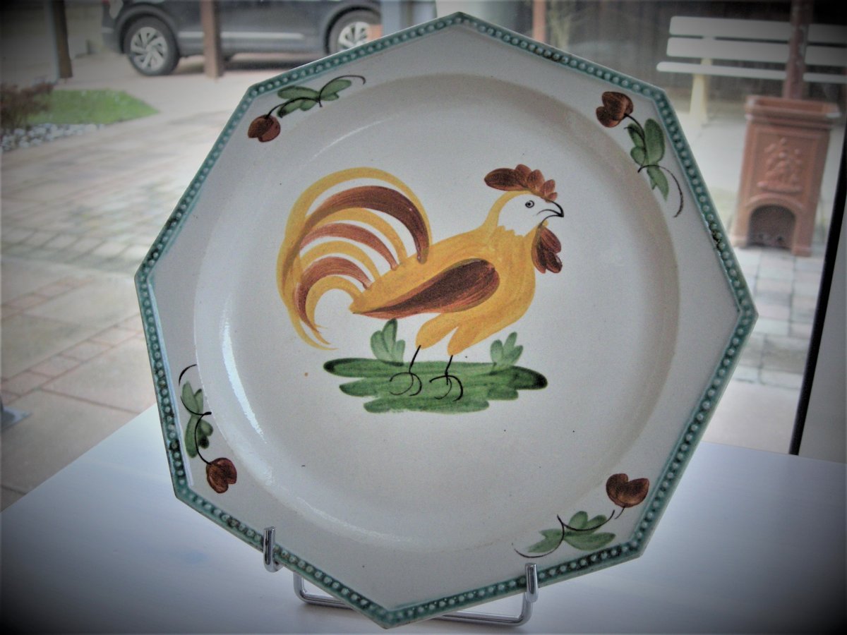 Fine Earthenware Plate 1820/1825 Decor Au Coq D 'aumale-photo-7