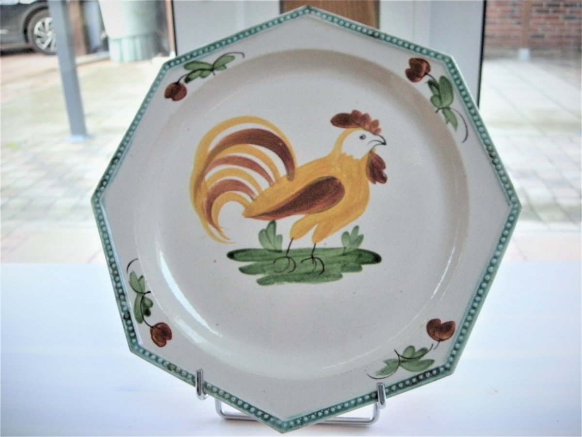 Fine Earthenware Plate 1820/1825 Decor Au Coq D 'aumale