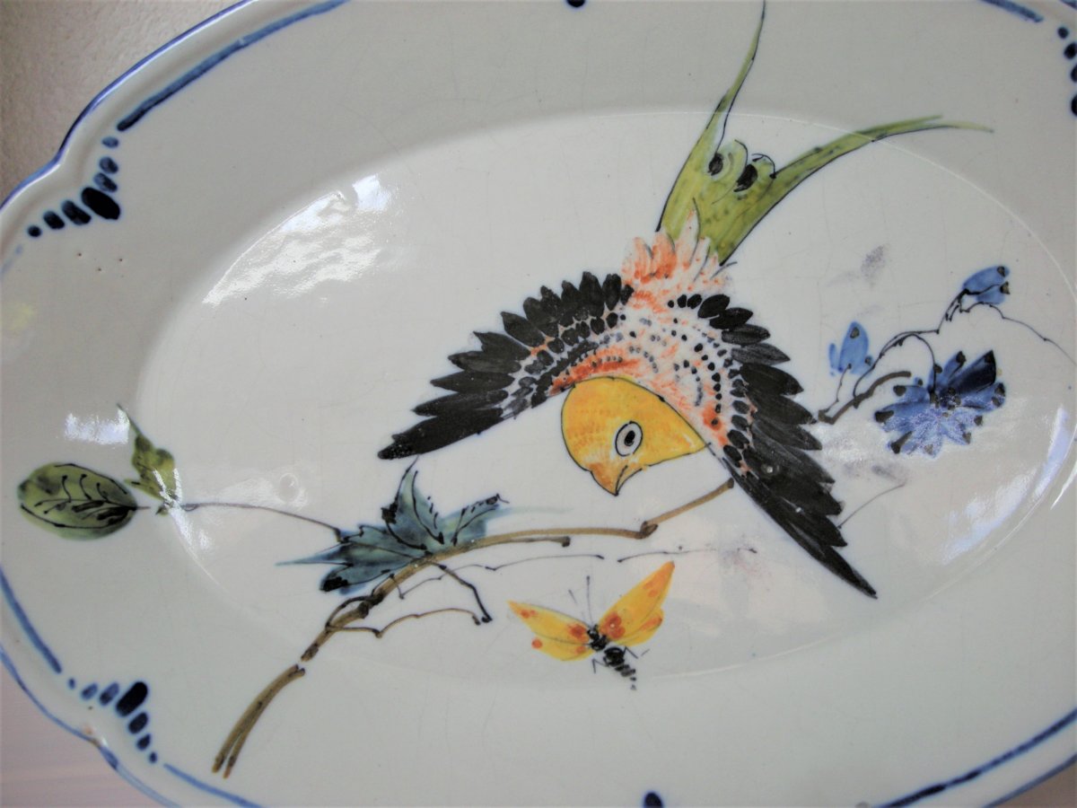 Proantic Oval Faience Dish 1860 Atelier Laurin De Bourg La Reine