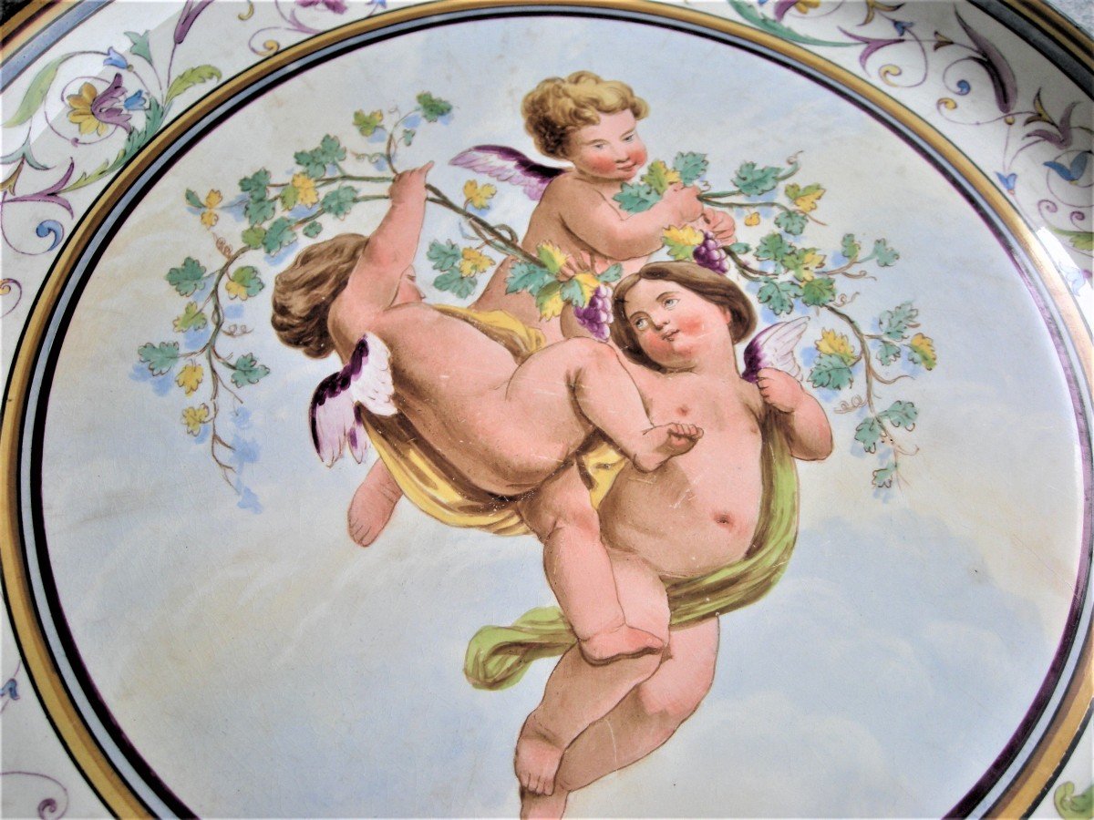 Dish In Faience XIXth Decor Cherubs De Creil And Montereau-photo-3