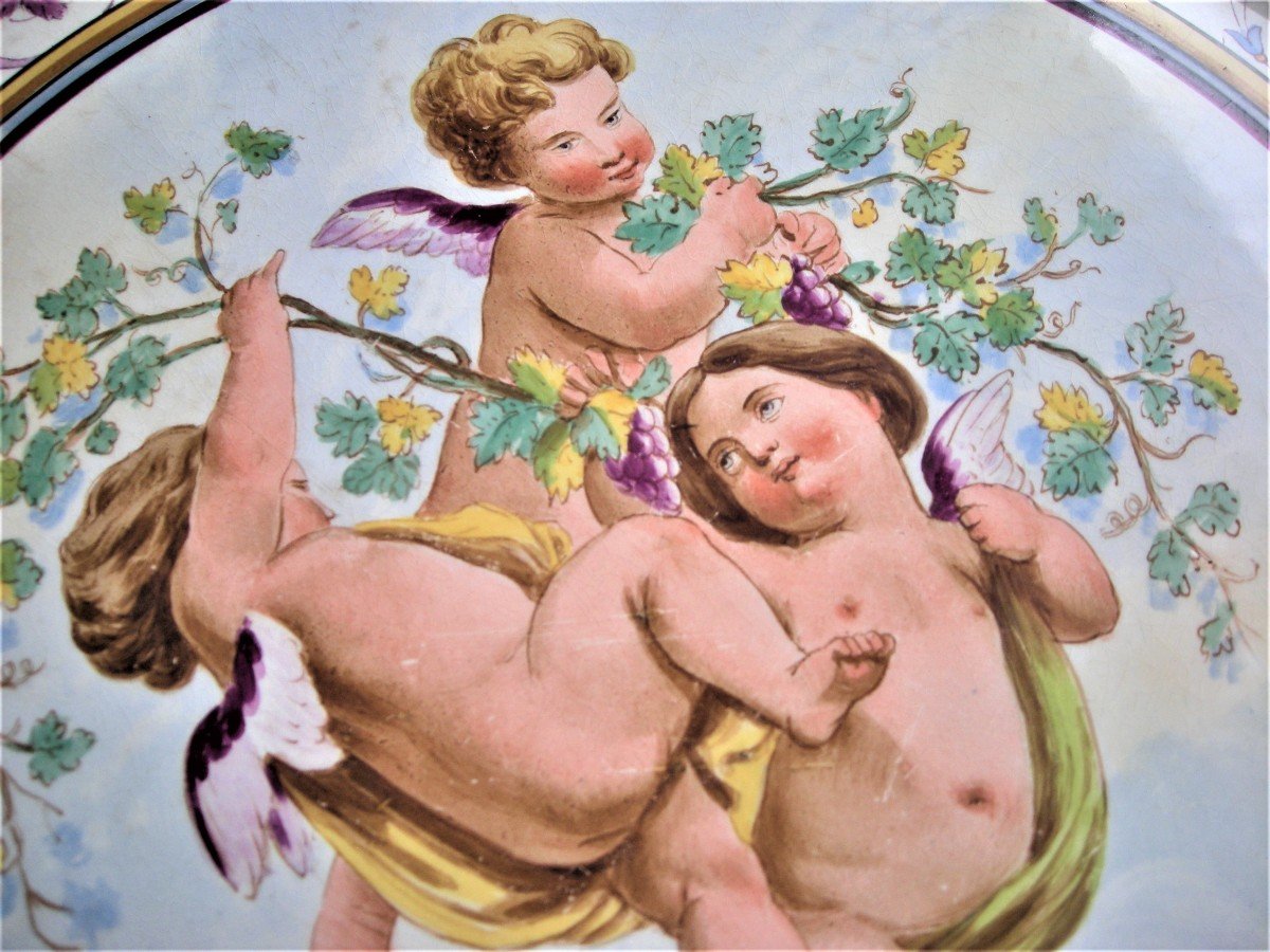 Dish In Faience XIXth Decor Cherubs De Creil And Montereau-photo-4