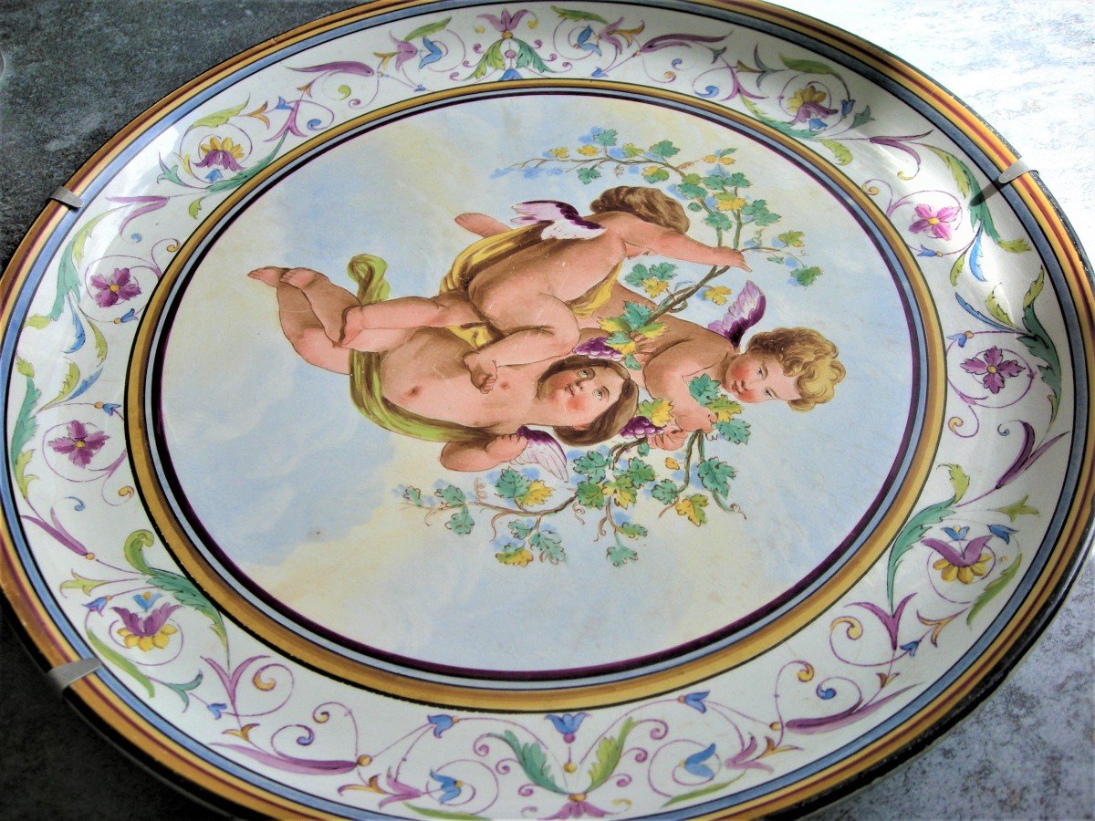 Dish In Faience XIXth Decor Cherubs De Creil And Montereau-photo-5