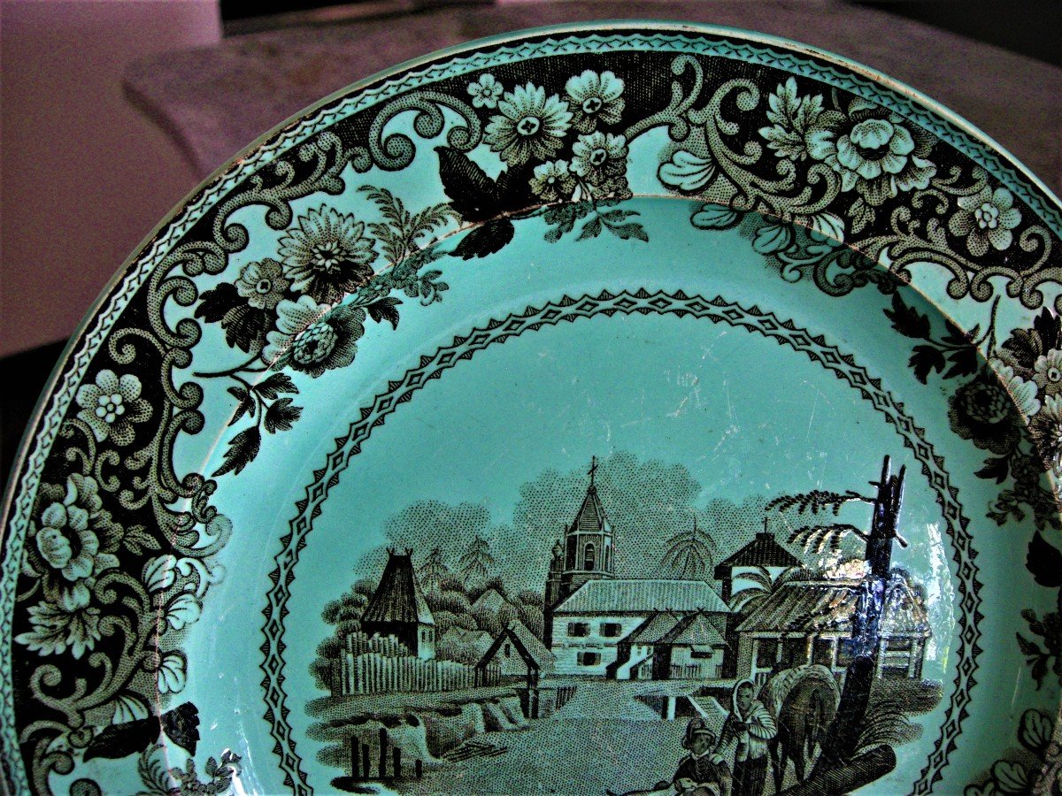 ASSIETTE  FAIENCE  FINE  VERTE  1834  SIGNEE  CREIL-photo-4