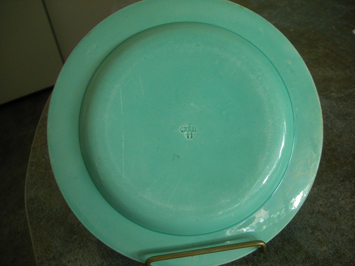 ASSIETTE  FAIENCE  FINE  VERTE  1834  SIGNEE  CREIL-photo-2