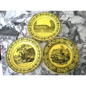 3 Assiettes Faience Jaune XIXème  De Creil Et Choisy Le Roi