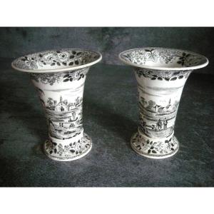 Two Opaque Porcelain Vases Gold Medal 1834 Montereau