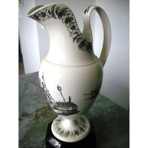 Fine Faience Ewer 1819 Decor Fable Signed Montereau