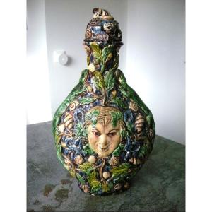 Bouteille  Ceramique  Majolica  Suiveur  De  Palissy