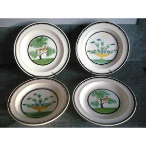 4  Assiettes  Faience  Fine  Debut  XIXème  De  Forges  Les  Eaux