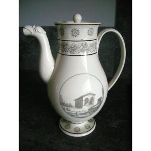 Fine Faience Coffee Pot Decor Grisaille 1808 Signed Creil