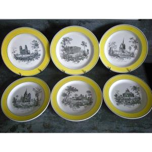 6  Assiettes  Faïence  Fine  1808  Décor  "  Monuments "  Creil