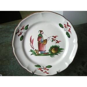 Eastern Earthenware Plate Chinese Decor Manufacture De Luneville