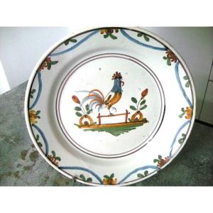 Northern Earthenware Dish 18th Century Rooster Decor On Fence