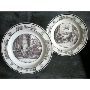 Two Fine Earthenware Plates 1819 Don Quixote Decor