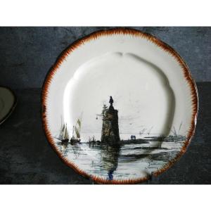 Earthenware Plate 1889 “marine” Decor By Ludovic Napoléon Lepic