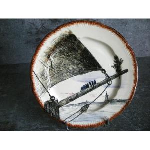 Earthenware Plate 1889 “marine” Decor By Ludovic Napoléon Lepic