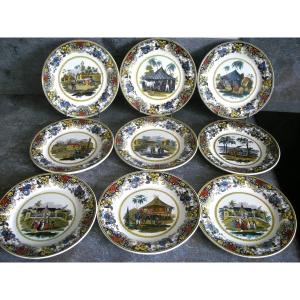 9 Polychrome Earthenware Plates 1830 “around The World” By Creil