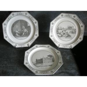 3  Grandes  Assiettes  Faïence  Fine  1806  Manufacture  De  Creil