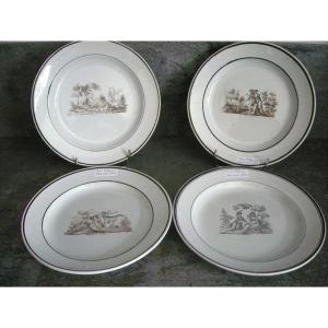 4  Assiettes  Faïence  début  XIXème  TOUL  BELLEVUE