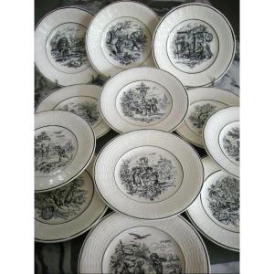 12 20th Century Dessert Plates, Sarreguemines Months Theme