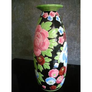 1930 Art Deco Enamelled Earthenware Vase Signed Boch Kéramis