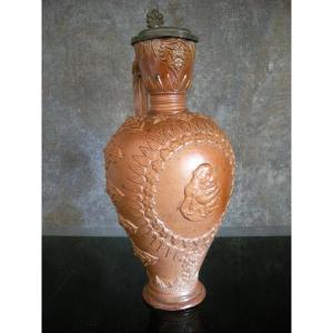 19th-century Stoneware Jug, "virgin On A Chair" By Jules Ziegler