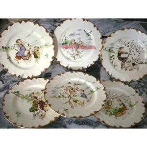 6 Assiettes Faïence 1878 " Service Parisien " de Creil Montereau