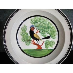 Assiette Faïence Fine début 19ème " Coq dans Arbre " Forges Les Eaux