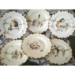 6 Large Plates Earthenware 1878 "parisian Service" Creil Montereau