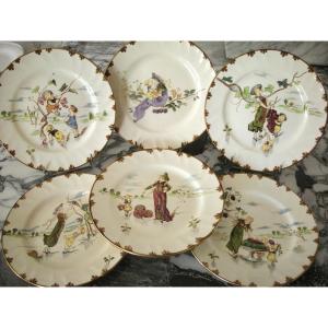 6 Plates Earthenware 1878 "service Parisien" From Creil Montereau