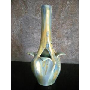 Art Nouveau Stoneware Vase, Early 20th Century, Pierrefonds Manufactory