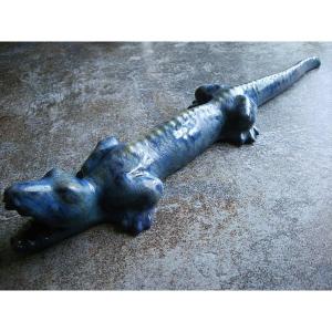 Crocodile en Grès XXème Art Nouveau de Pierrefonds