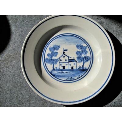 Rare Fine Faience Plate Debut XIXth Signed Allioud In Hollow