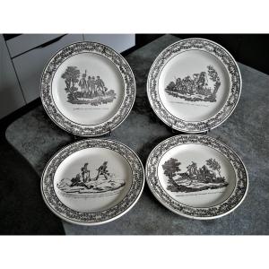 4 Fine Earthenware Plates 1819 De Montereau Decor Napoleonic Officers