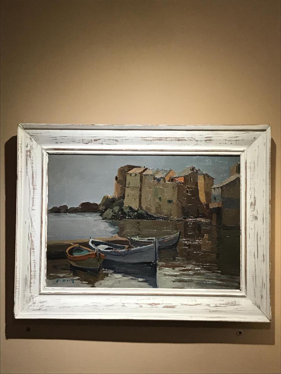Tableau ancien Corse marine Pierre Bach Erbalunga peinture huile sur toile-photo-2