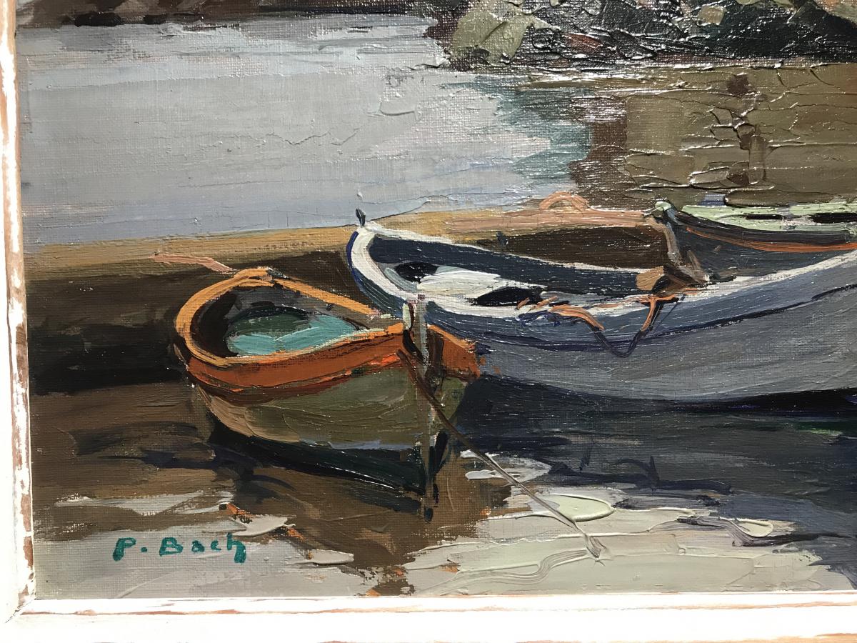 Tableau ancien Corse marine Pierre Bach Erbalunga peinture huile sur toile-photo-3