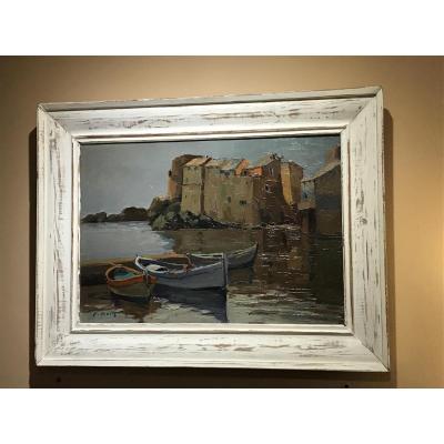 Tableau ancien Corse marine Pierre Bach Erbalunga peinture huile sur toile