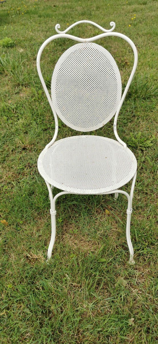 Salon De Jardin Aubaho - Table + 4 Chaises En Fer, Style Antique, Couleur Crème (neuf)