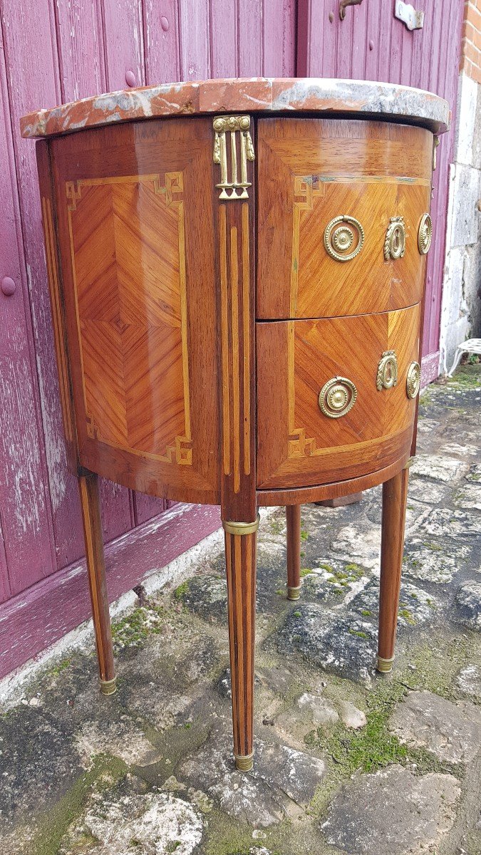 Proantic Small Marquetry Chest Of Drawers With Marble Top