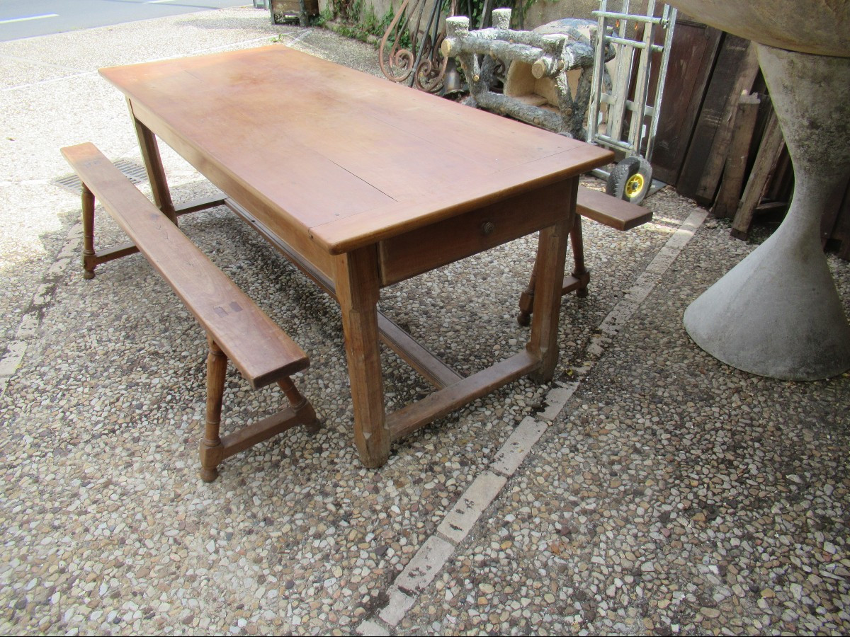 table de ferme 19 ° en merisier 3 tiroirs-photo-3