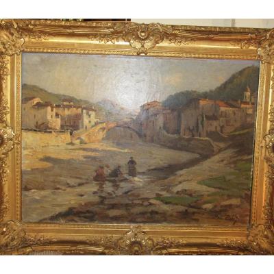 Oil On Canvas Mountain Landscape (italy Or Corsica) Signed André Pillot