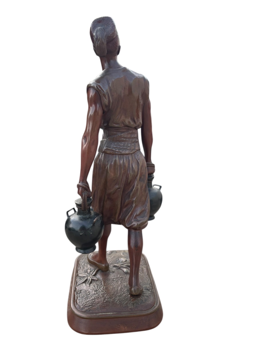 Bronze Tunisian Water Carrier By Didier Debut-photo-3