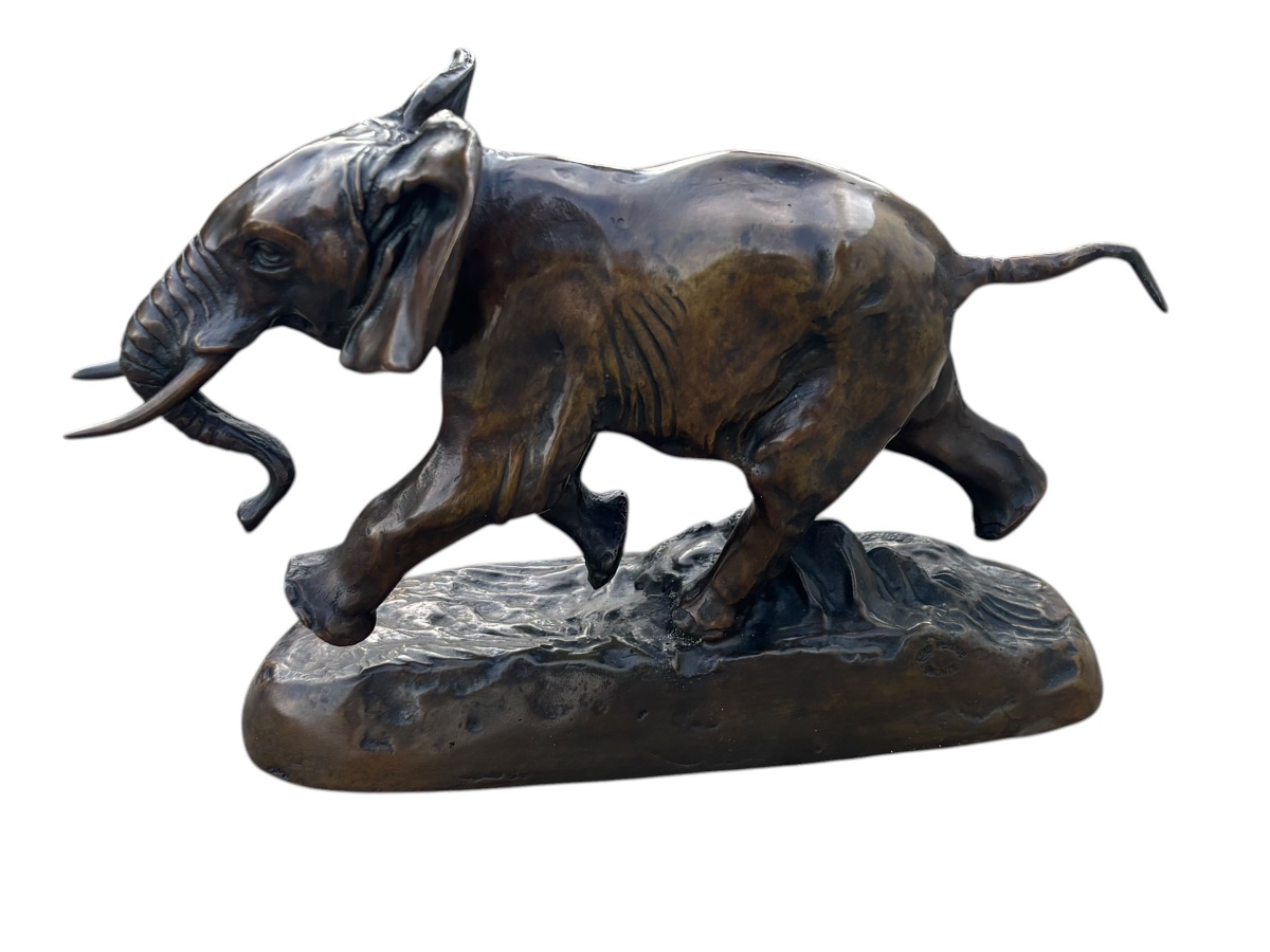 Sculpture Eléphant en bronze d'après Antoine Louis Barye-photo-3