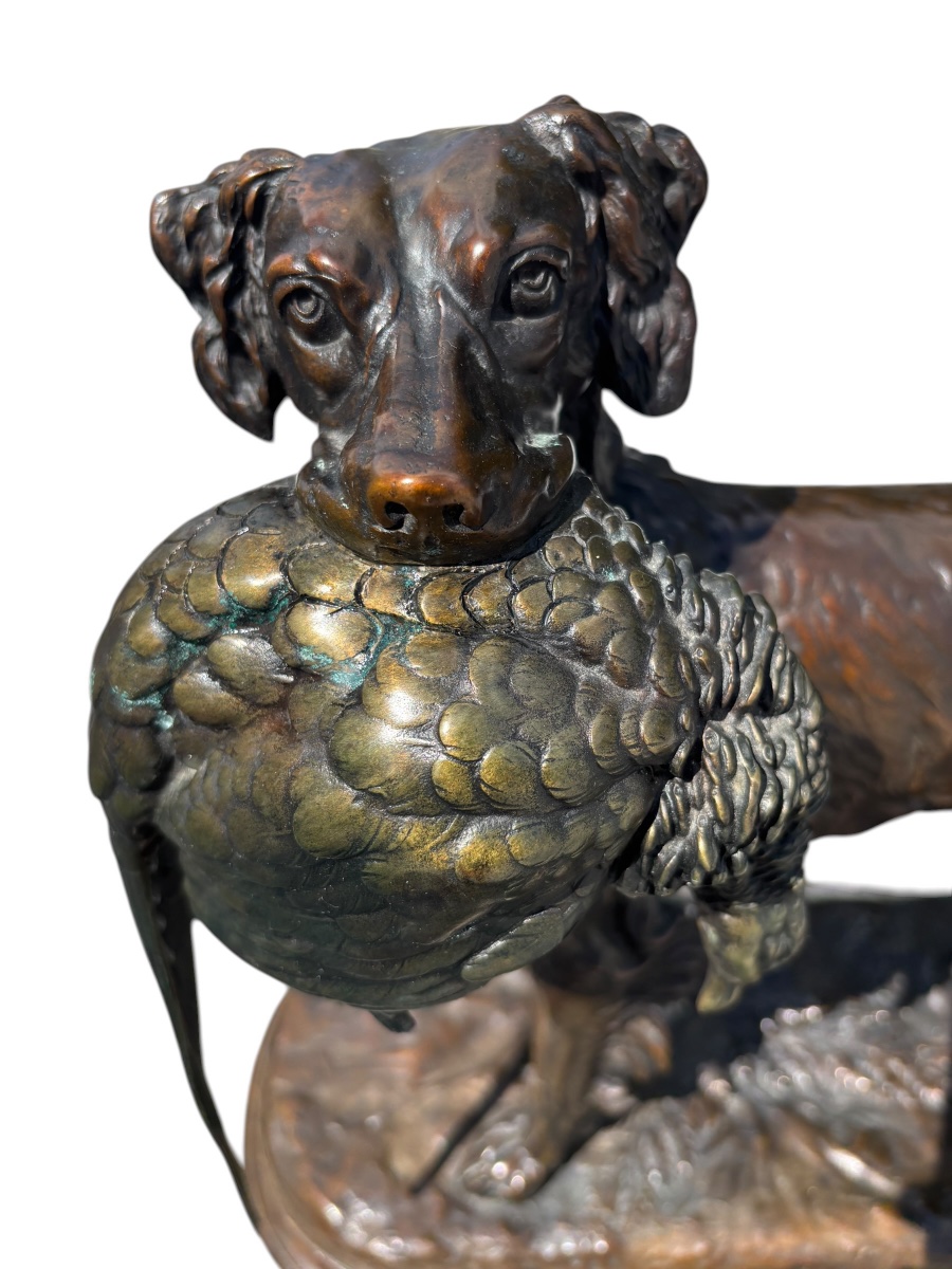 Large Bronze Sculpture Chien Setter Au Gibier Jules Moignez By La Fonderie Laugaraise-photo-2