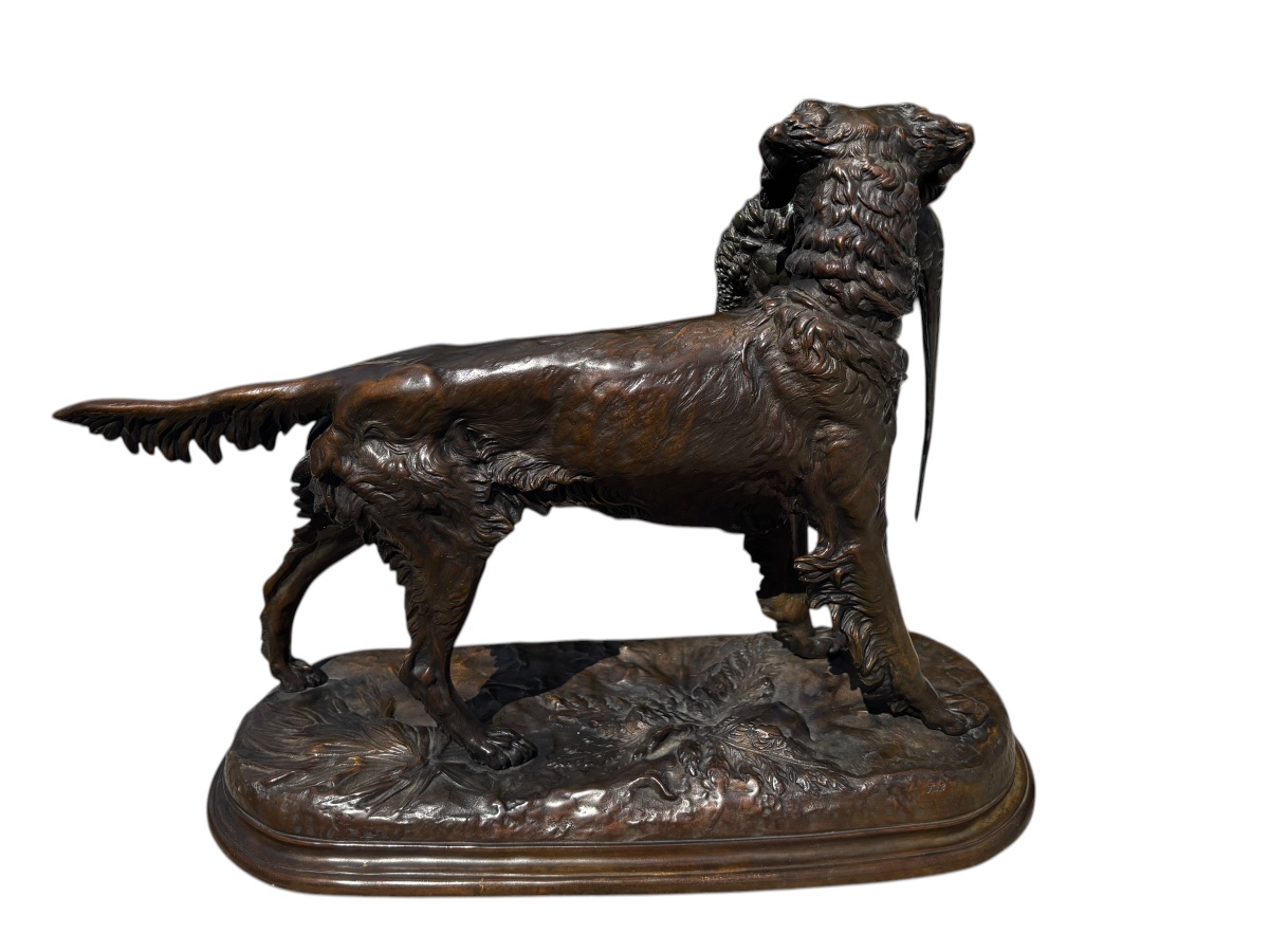 Large Bronze Sculpture Chien Setter Au Gibier Jules Moignez By La Fonderie Laugaraise-photo-3