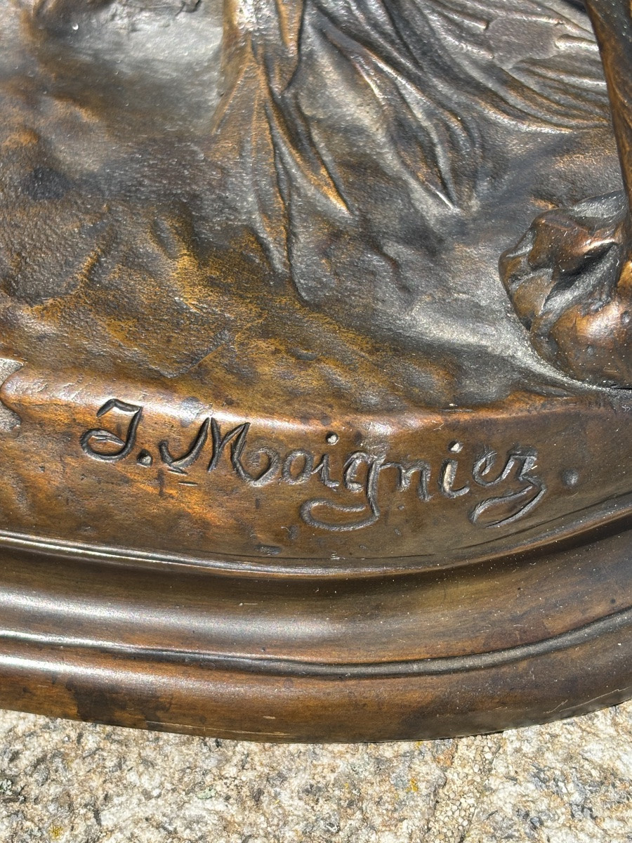 Large Bronze Sculpture Chien Setter Au Gibier Jules Moignez By La Fonderie Laugaraise-photo-1