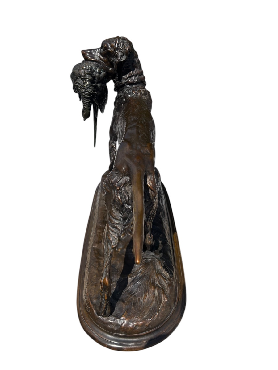 Large Bronze Sculpture Chien Setter Au Gibier Jules Moignez By La Fonderie Laugaraise-photo-5