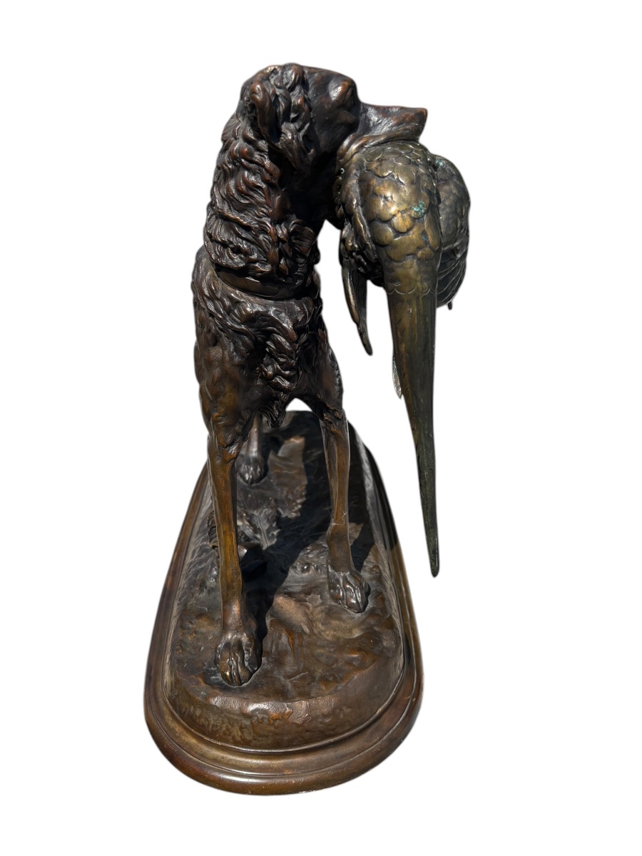 Large Bronze Sculpture Chien Setter Au Gibier Jules Moignez By La Fonderie Laugaraise-photo-7