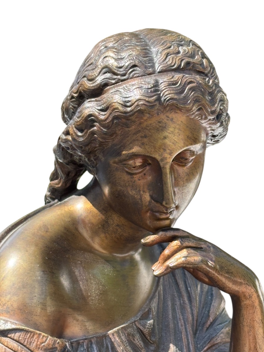 Bronze Sculpture By François Moreau Woman With Harp-photo-2