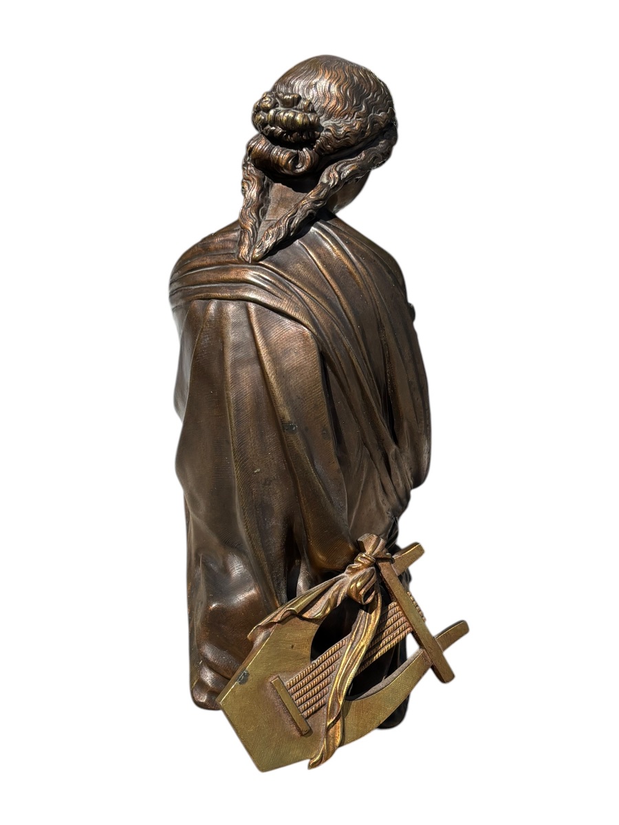 Bronze Sculpture By François Moreau Woman With Harp-photo-1